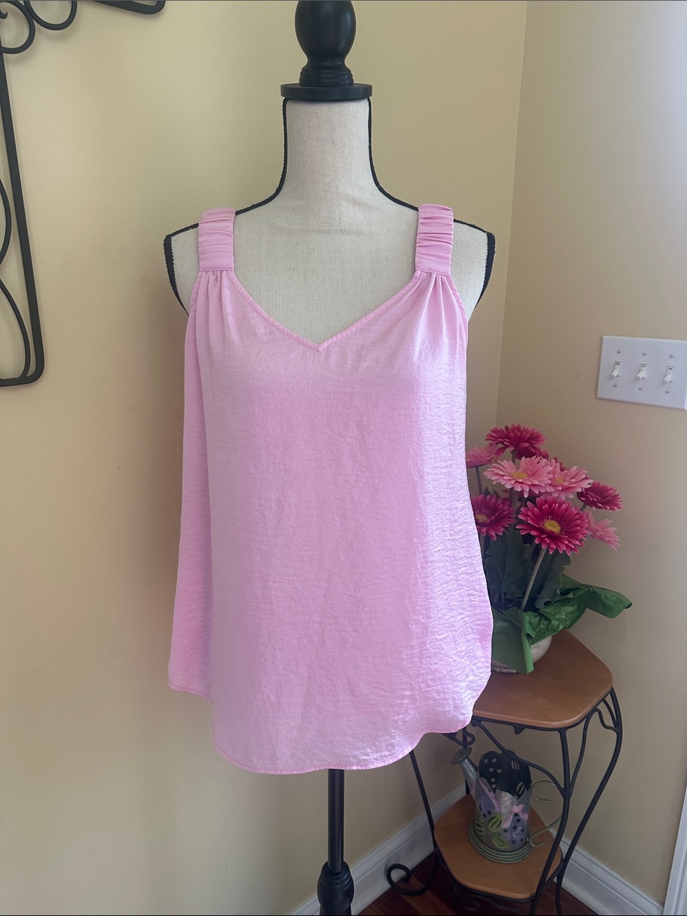 CAbi Light Pink V-Neck Ruched Strap Camisole